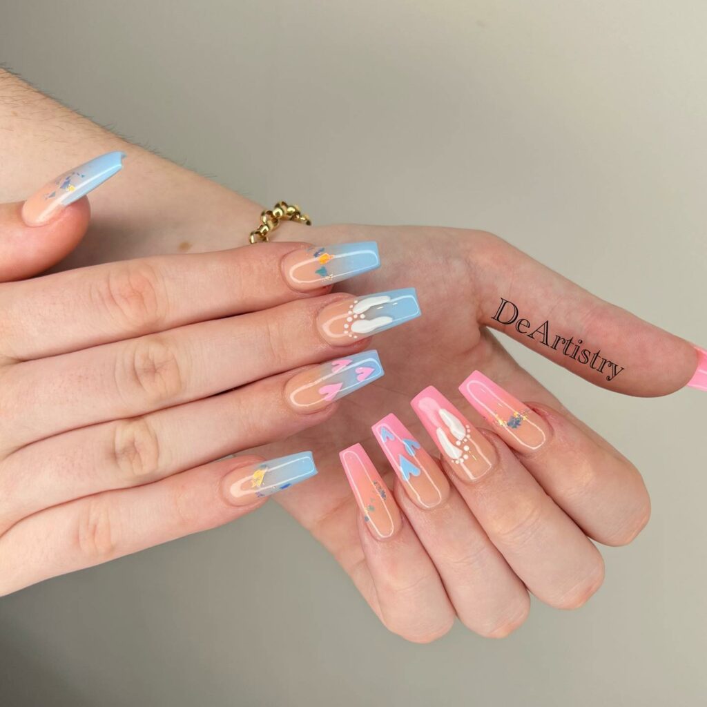 20 Latest Gender Reveal Nail Ideas To Try In 2024! 13 Gender Reveal Coffin Ombre Nails