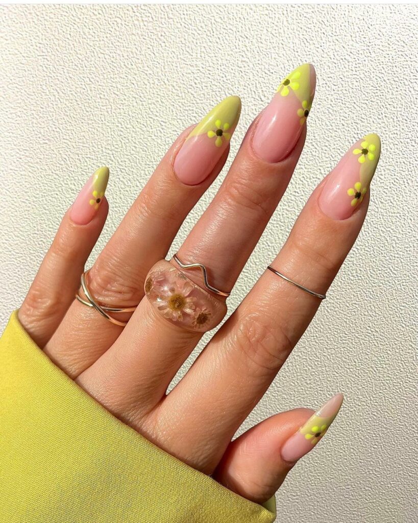 21 Latest Yellow French Tip Nail Designs To Try in 2024! 21 Yellow French Nails With Flower Design