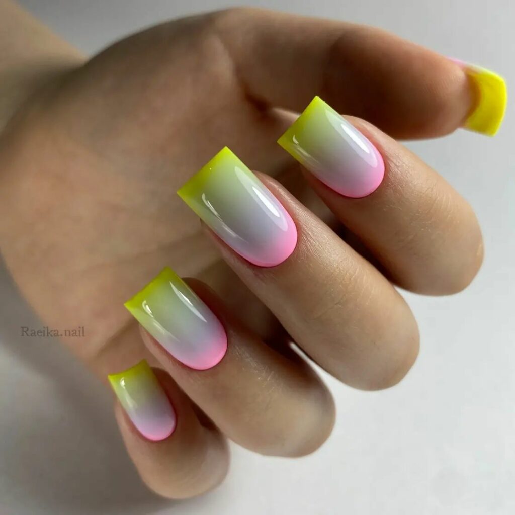 20 Latest Yellow Ombre Nail Ideas To Try In 2024! 28 Yellow, White And Pink Ombre Square Nails