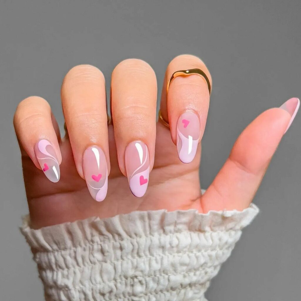 30 Latest Heart Nails Ideas To Try In 2024! 17 Heart Design On Abstract Almond Nails