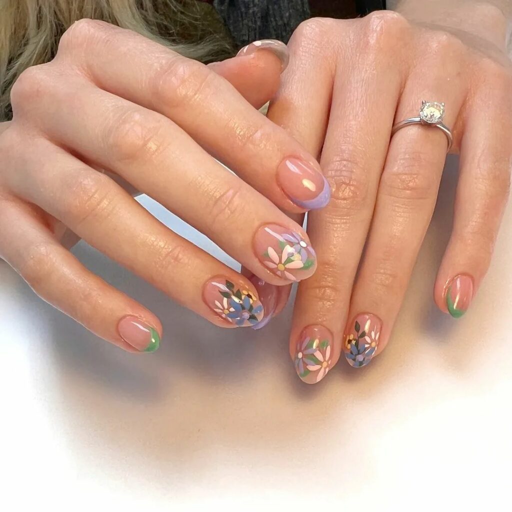 20 Latest Short Spring Nail Designs To Try In 2024! 17 Gel Short Spring Nails With Colorful Flower Design
