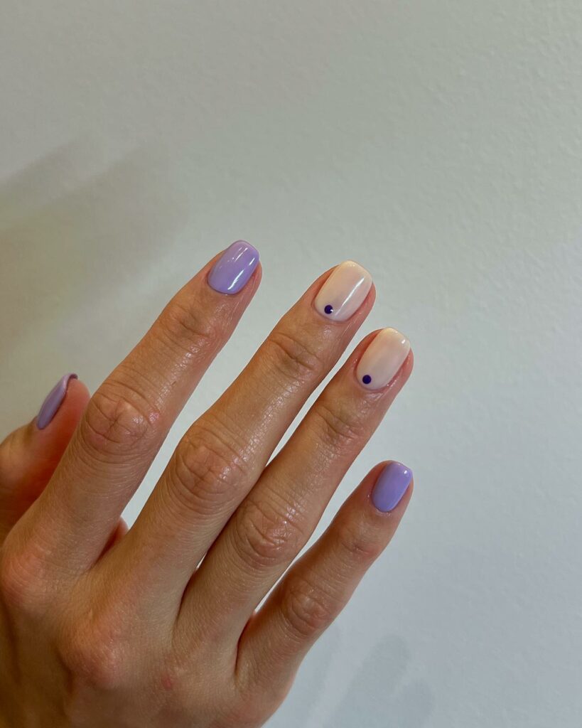 34 Latest Glossy Purple Nail Design Guides To Follow In 2024! 34 Purple And Cream Short Nails