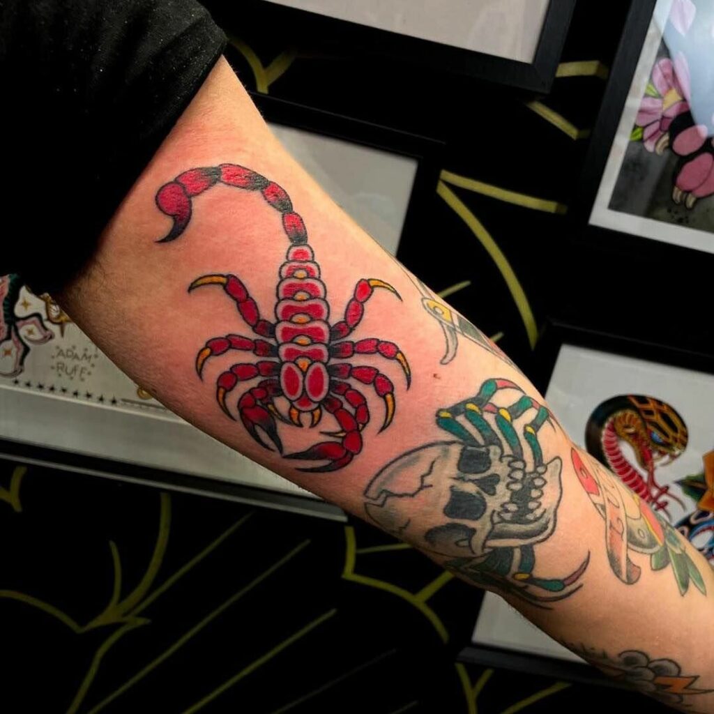 22 AMAZING SCORPION TATTOO DESIGNS - UPDATED FOR 2024 16 Red Scorpion Tattoo