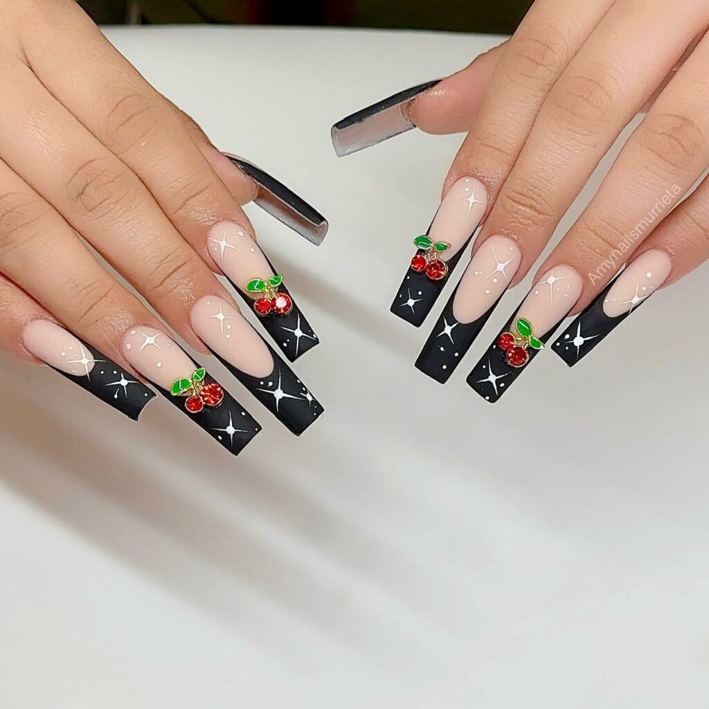 35 Latest Black Matte Nail Designs To Try In 2024! 24 Rock Out With Cherries Out