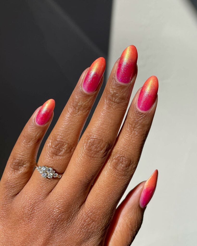 30 Latest Orange Ombre Nail Designs To Try In 2024! 46 Chrome Orange And Pink Ombre Nails With Glitters