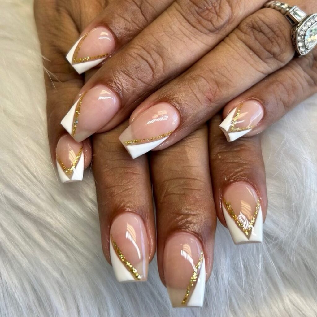 50 Latest V French Tip Coffin Nail Designs To Try In 2024! 57 French Tips with Yellow Glitter