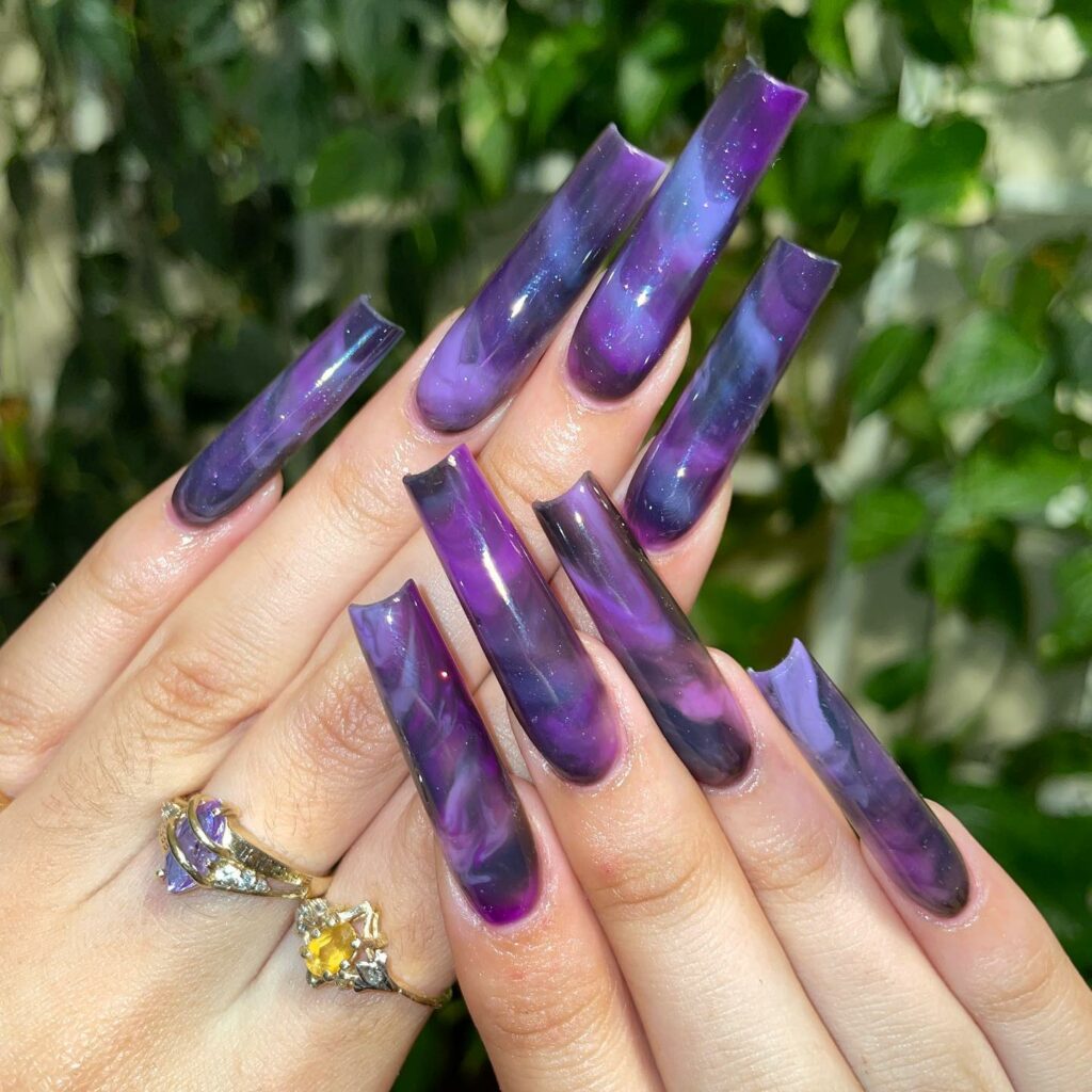 22 Latest Black And Purple Nail Ideas to Try in 2024! 45 Marble Purple And Black Long Nail