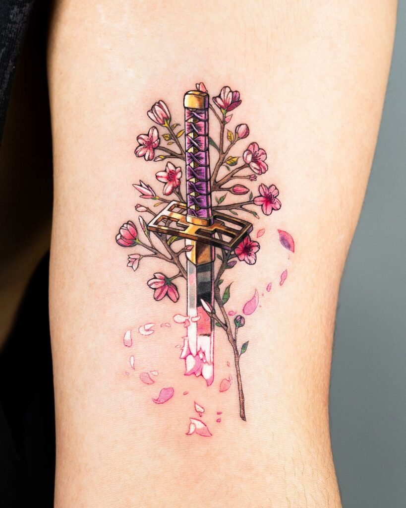 12+ Amazing CHERRY BLOSSOM TATTOOS - Updated For 2024 16 Katana Cherry Blossom Tattoo