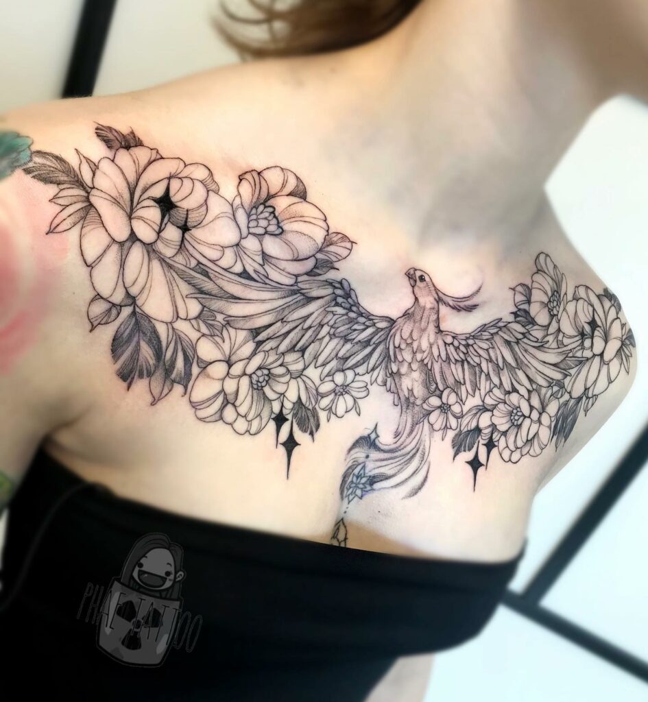 12+ Amazing PHOENIX TATTOO DESIGNS & Their MEANINGs - updated 2024 18 Black And Grey Phoenix Tattoo