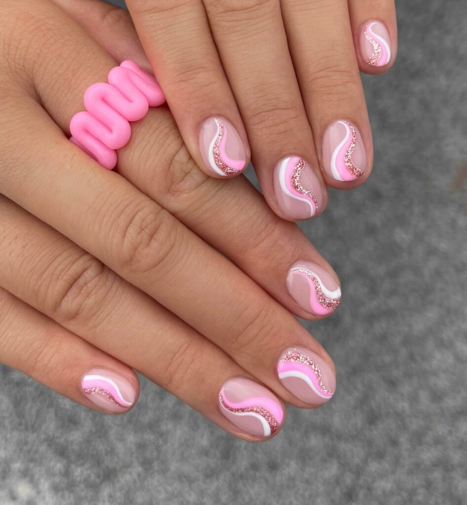 Get Swirly with 35 Swirl Nails Ideas for 2024 26 Pink Nails with Glitter And Swirls