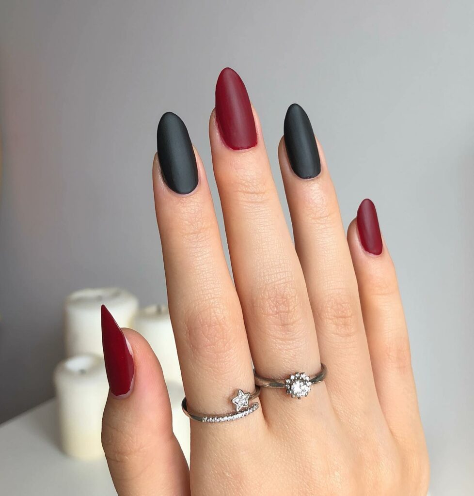 20 Latest Red Matte Nail Ideas To Try In 2024! 21 Dark Red And Black Matte Almond Nails