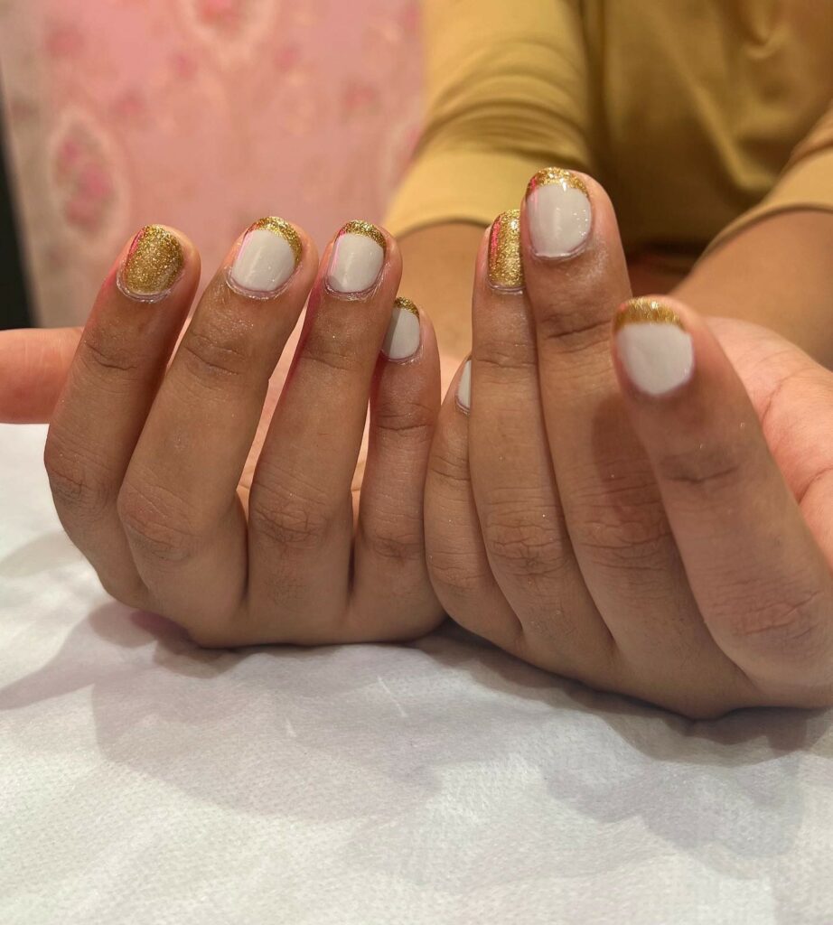 55 Latest Gold French Tip Nail Ideas To Try In 2024! 47 Golden Glitter French Nails