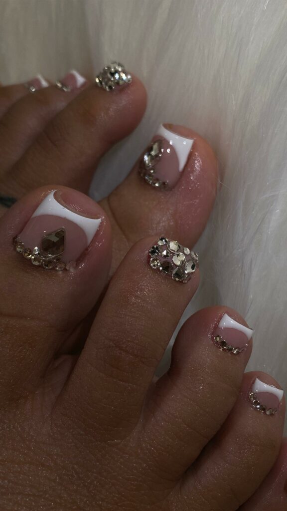25 French Pedicure Ideas to Elevate Your Style in 2024 15 Elegance of Rhinestones