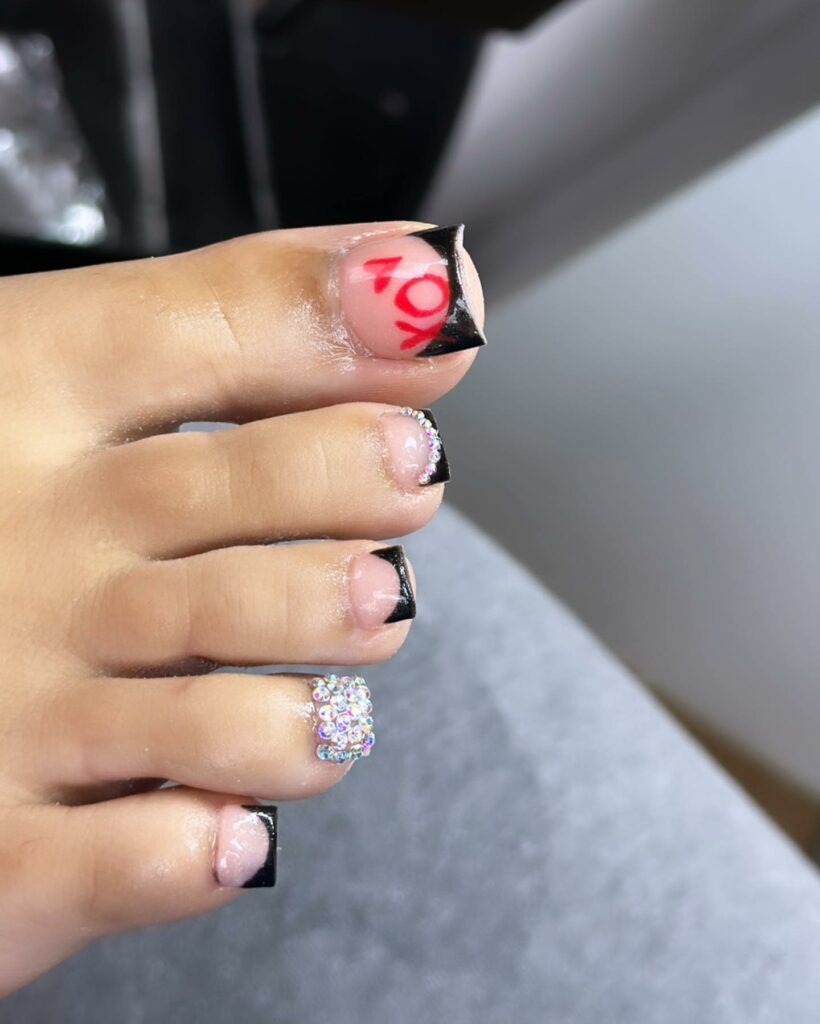 50 LATEST BLACK FRENCH PEDICURE IDEAS TO TRY IN 2024! 23 Peeping Tom Mani
