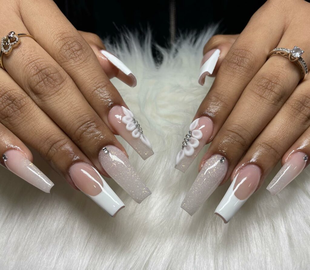 44 Latest White Nail Ideas To Try In 2024! 23 Glossy White Nails Featuring 3D Florals