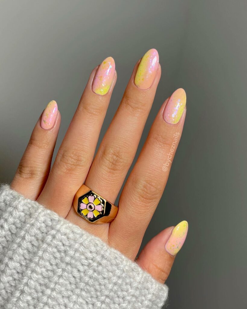20 Latest Pink And Yellow Nail Ideas To Try In 2024! 23 Chrome Pink And Yellow Ombre Nails