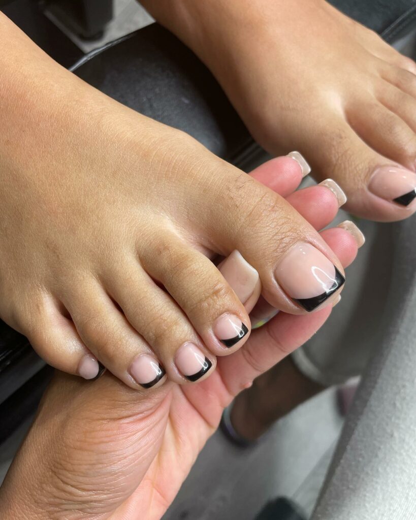 50 LATEST BLACK FRENCH PEDICURE IDEAS TO TRY IN 2024! 47 Black French Pedicure For Nude Base Color