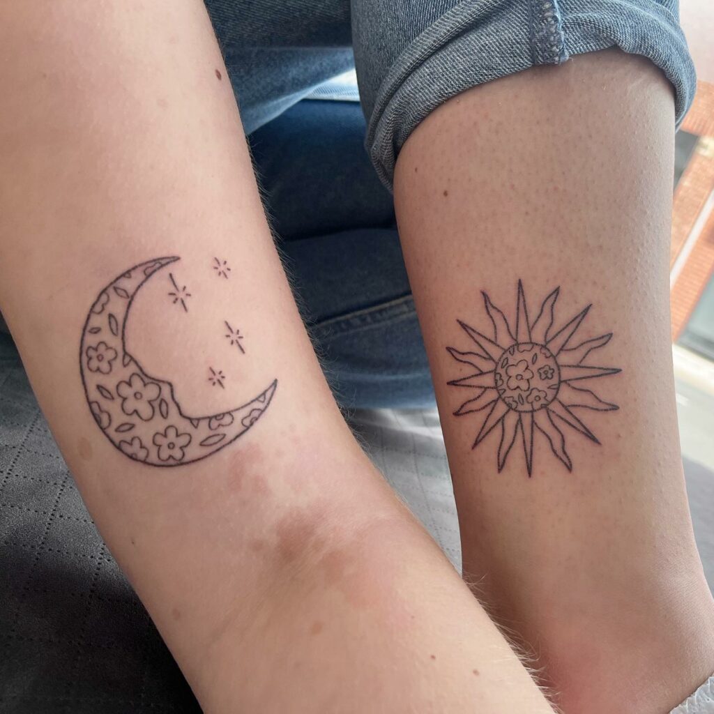 12+ MATCHING BEST FRIEND TATTOOS TO Show Off Your Bond With Your Bestie 16 Sun and Moon Best Friend Tattoos