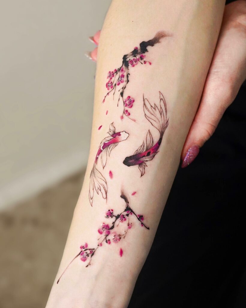 12+ Amazing CHERRY BLOSSOM TATTOOS - Updated For 2024 17 Koi Fish Tattoos and Cherry Blossom