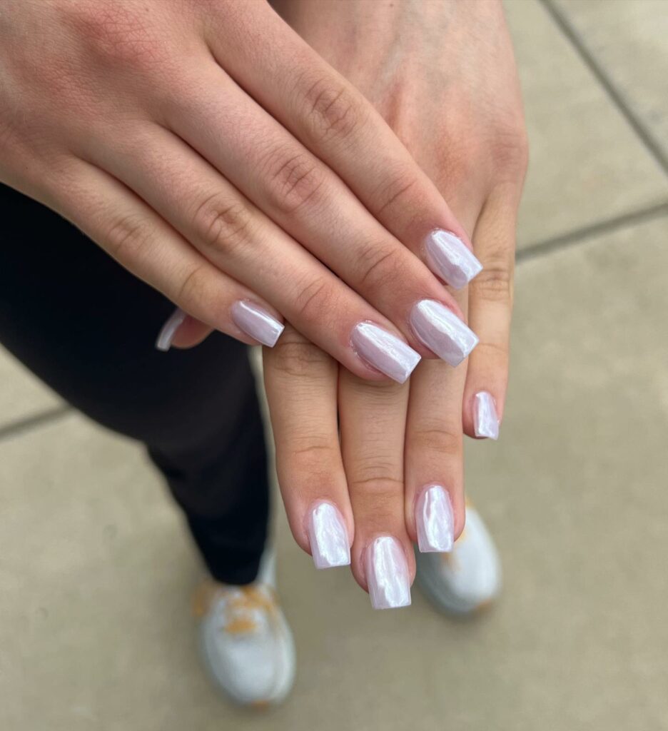 Experiment with 30 Short Square Nail Designs in 2024 37 White Metallic Short Square Nails