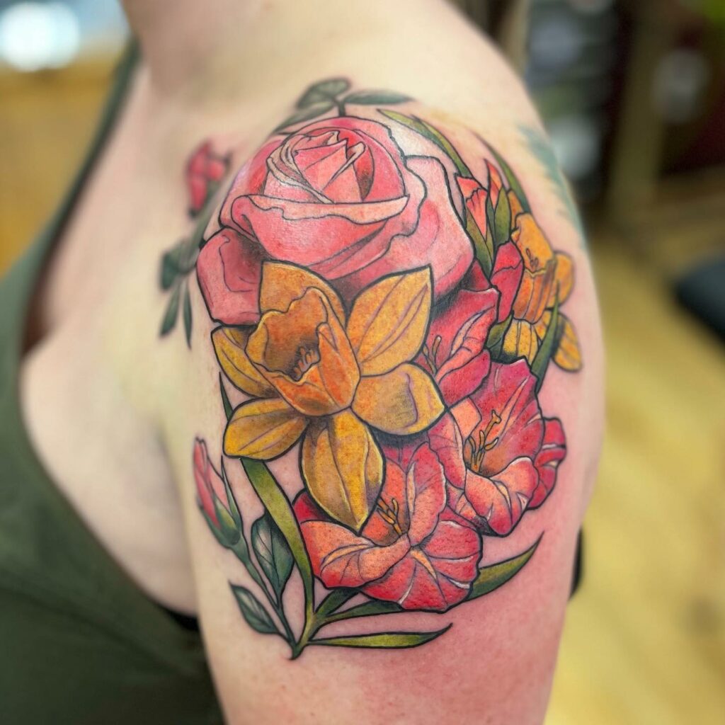 AMAZING GLADIOLUS TATTOO DESIGNS + MEANINGS TO INSPIRE YOU IN 2024! 14 Rose Tattoo and Gladiolus Tattoo