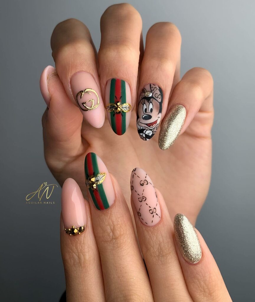 Embrace Childhood with 30 Minnie Mouse Nail Designs in 2024 12 Minnie Mouse Nails With Gucci Design