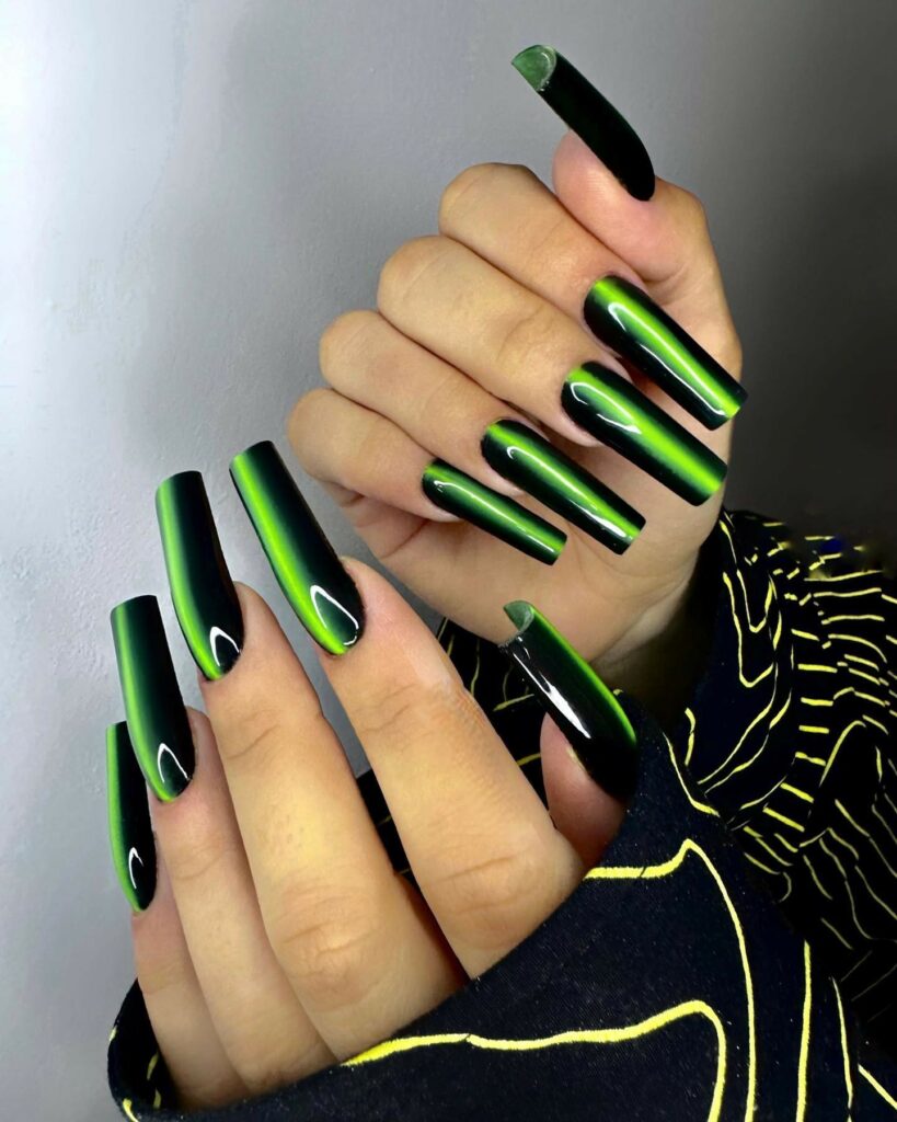 Get Edgy with 30 Green And Black Nail Designs in 2024 33 Long Green And Black Square Nails