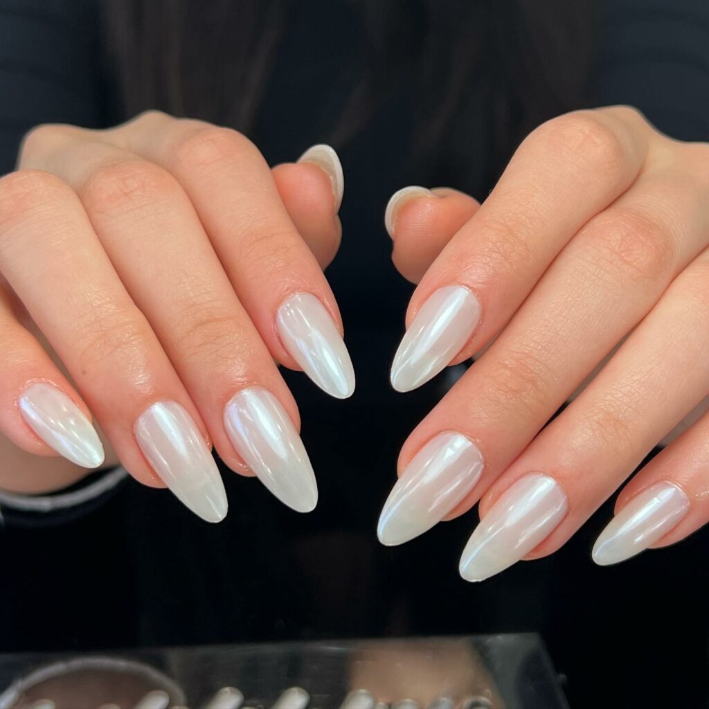 44 Latest White Nail Ideas To Try In 2024! 19 Almond-Shaped Chrome White Nails