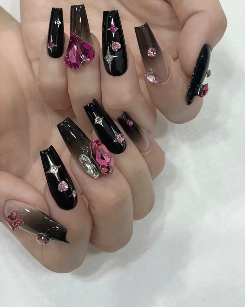40 Latest Black Coffin Nail Designs To Try In 2024! 33 Jewels On Nudes