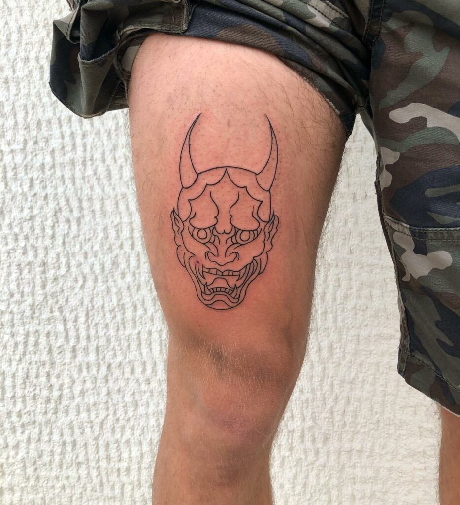 12+ BEST ONI MASK TATTOOS TO INSPIRE YOU - UPDATED 2024 19 Oni Mask Tattoo Design Thigh Idea