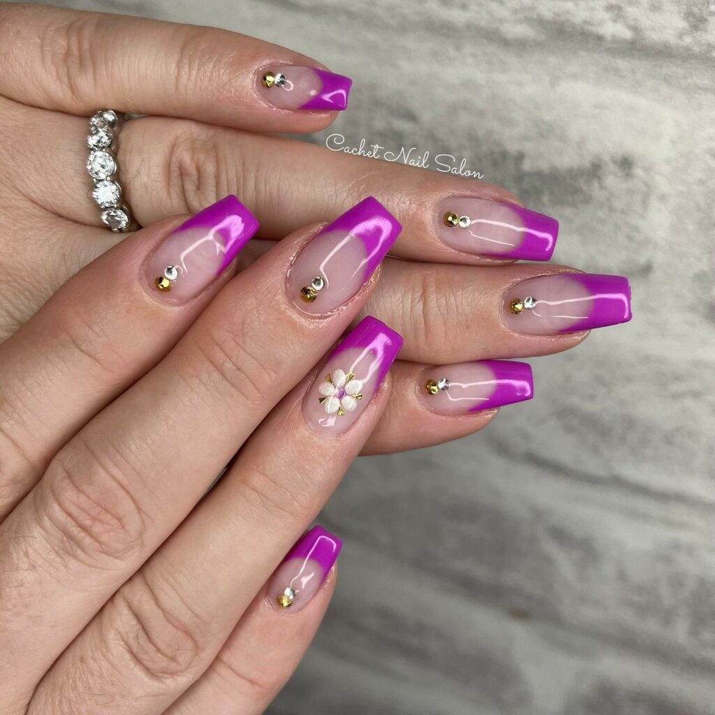 Explore 30 Purple Coffin Nail Designs in 2024 40 Small Purple Coffin French Nail With Rhinestones