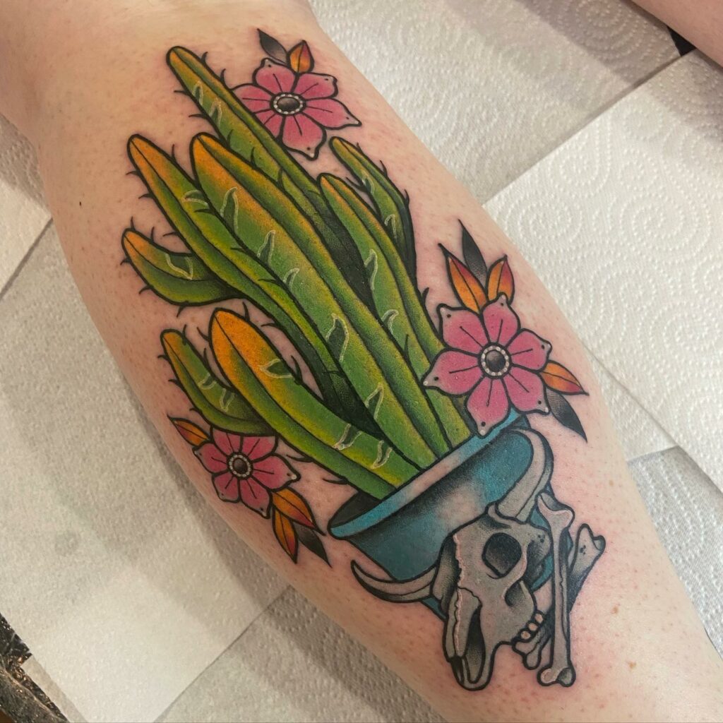 COOL CACTUS TATTOO DESIGNS + THEIR MEANINGS TO INSPIRE IN 2024 15 Animal Skull and Cactus Tattoo