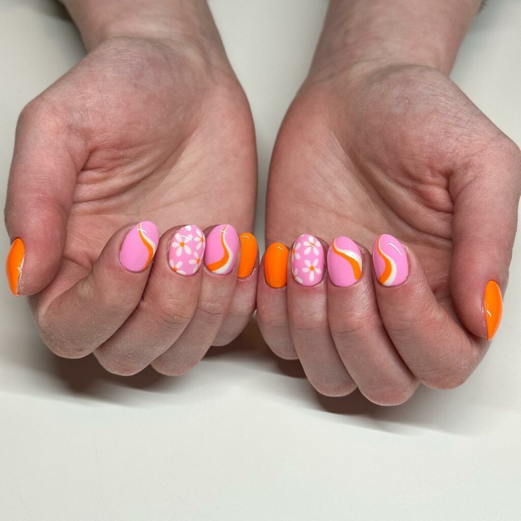 Feel Vibrant with 30 Pink And Orange Nail Designs in 2024 41 Pink And Orange Nails With Swirls And Flowers