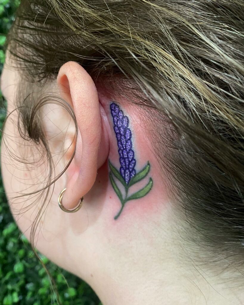 10 BEST LAVENDER TATTOOS WITH MEANINGS IN 2024 31 Lavender Tattoo behind the Ear