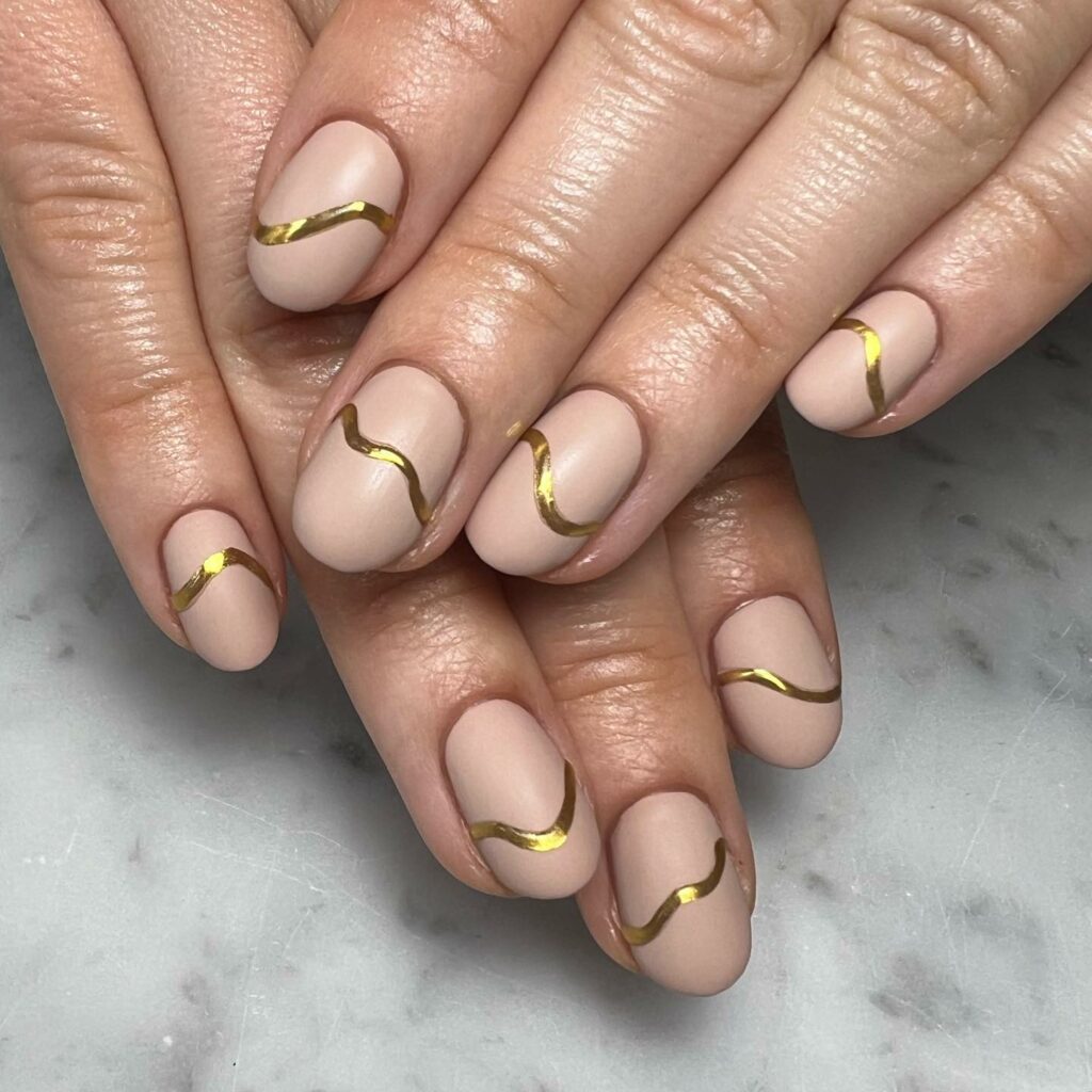 Find Your Style with 28 Beige Nail Designs of 2024 12 Matte Nails With Gold Accent Lines