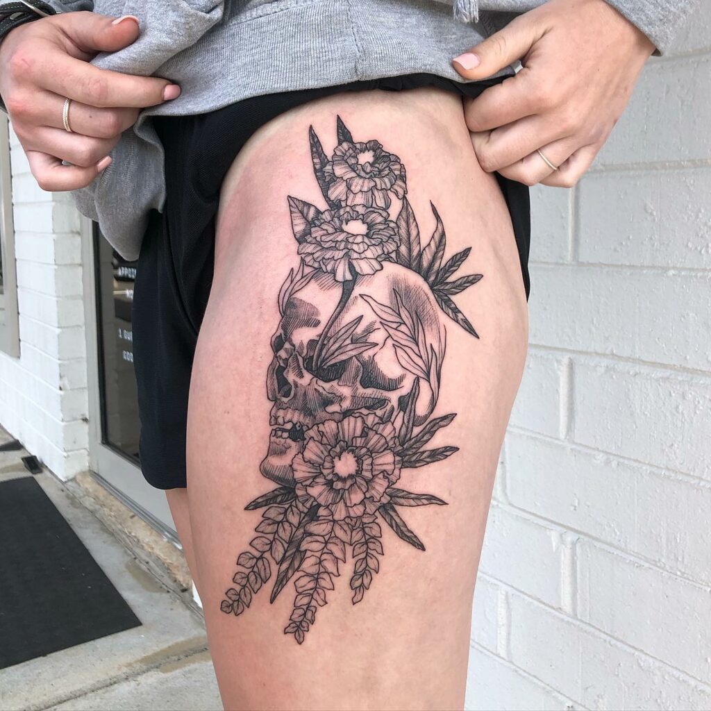AMAZING MARIGOLD TATTOO DESIGNS & MEANINGS TO INSPIRE YOU IN 2024 16 Sugar Skull and Marigold Tattoo