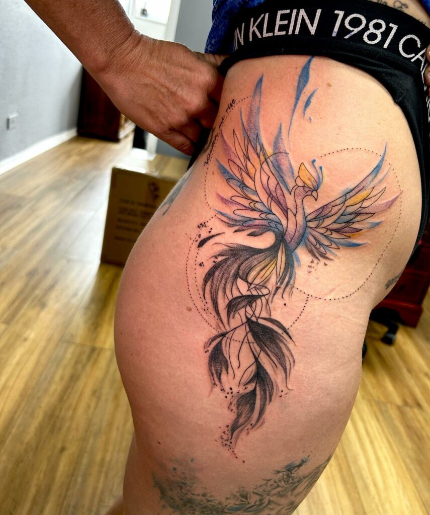 12+ Amazing PHOENIX TATTOO DESIGNS & Their MEANINGs - updated 2024 10 Phoenix Hip Tattoo