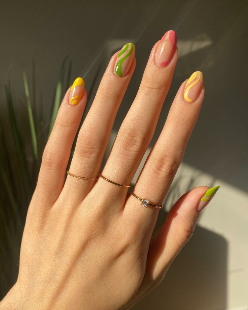 20 BEST 70S NAIL DESIGNS TO TRY IN 2024! 12 Abstract 70s Nails With Swirl
