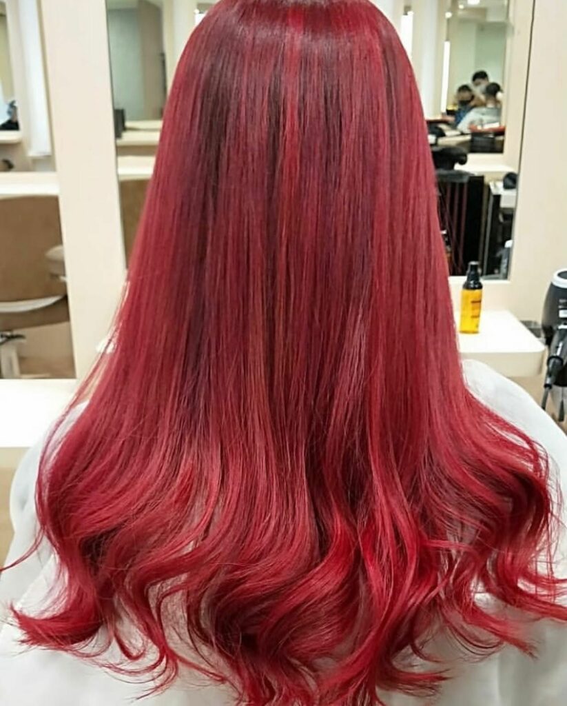 35 Dark Red Hair Ideas to Add Drama to Your Look in 2024 13 Cherry Red Hair with Bold Red Highlights