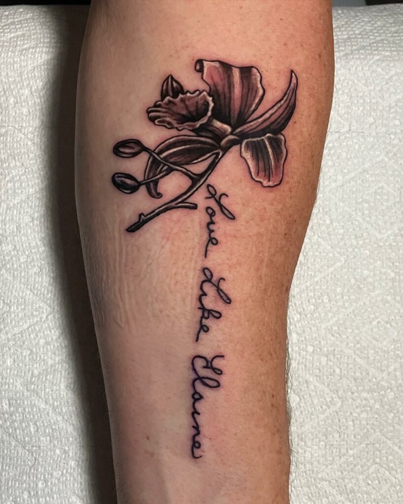 AMAZING ORCHID TATTOOS + THEIR COOL MEANINGS 32 Orchid Tattoo with Name or Quote tattoo