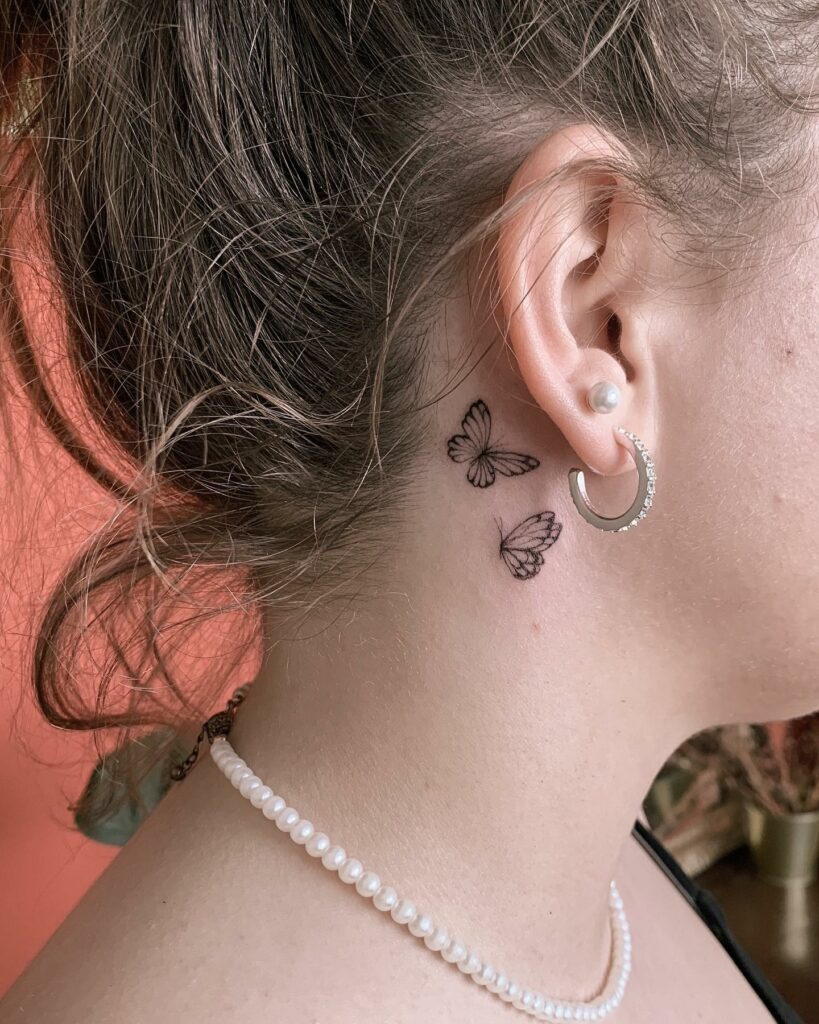 BEAUTIFUL BEHIND THE EAR TATTOOS FOR WOMEN - UPDATED FOR 2024 13 Butterfly Tattoo