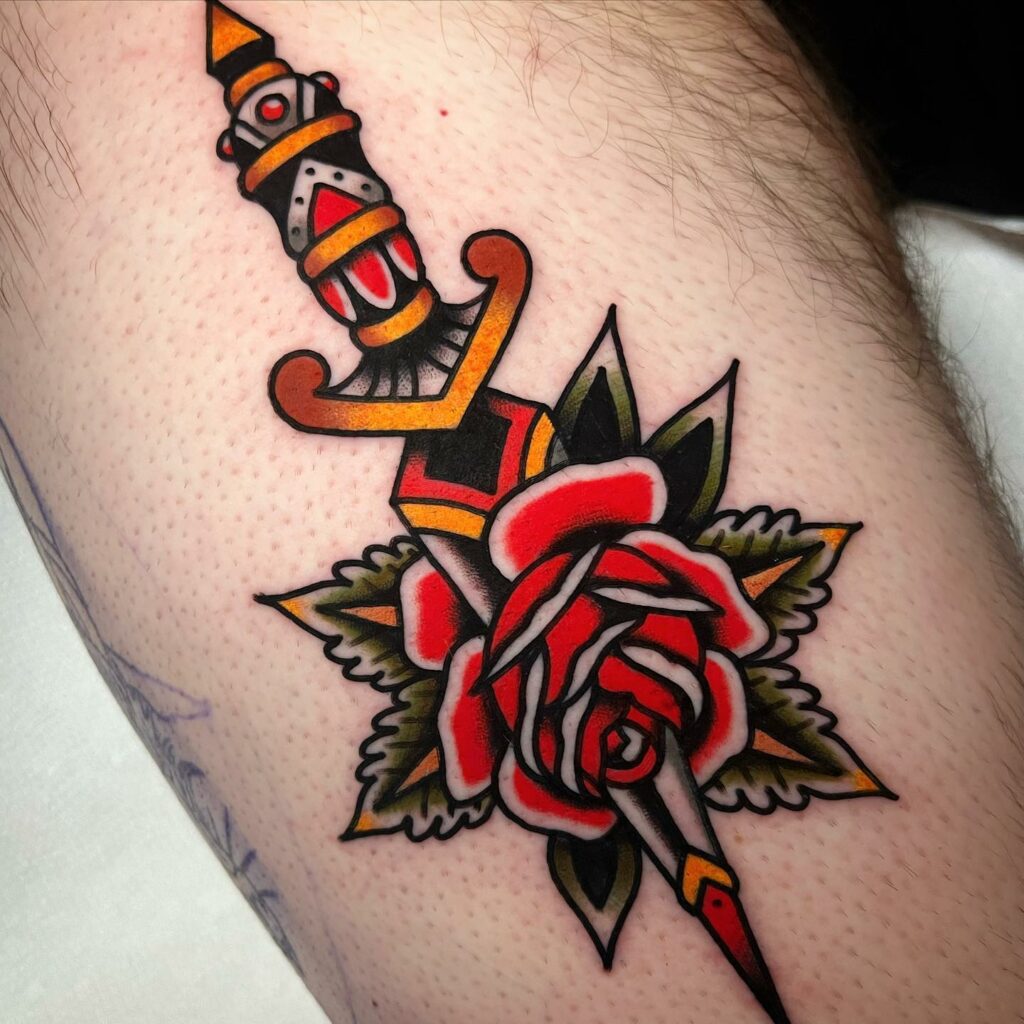 12+ Traditional Dagger Tattoo Ideas - To Inspire You In 2024 19 Colorful Traditional Dagger Tattoo