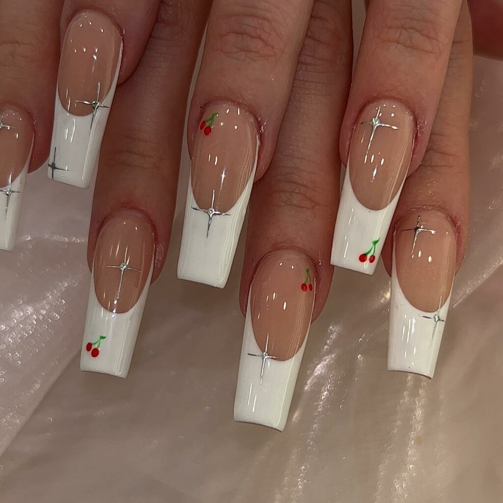 Try 50 Coffin French Tip Nail Designs in 2024 21 Cherry-topped French Tips