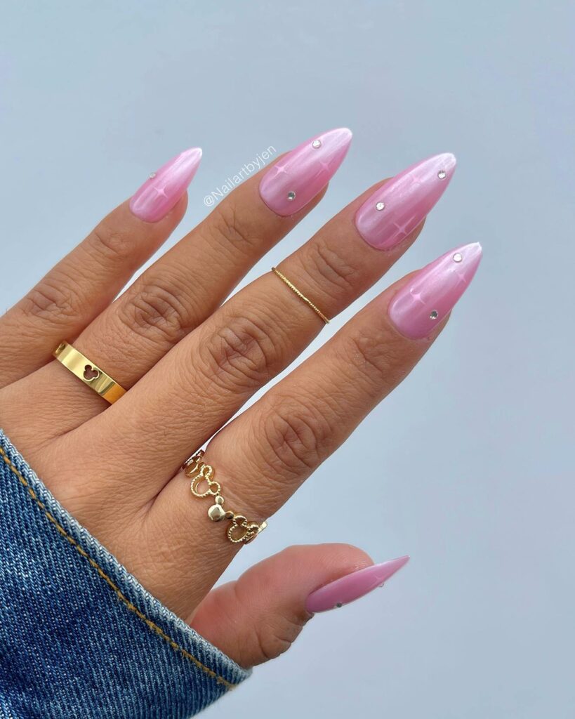 10 Latest Strawberry Glaze Donut Nail Ideas To Try In 2024! 15 Strawberry Glaze Donut Nails With Rhinestones