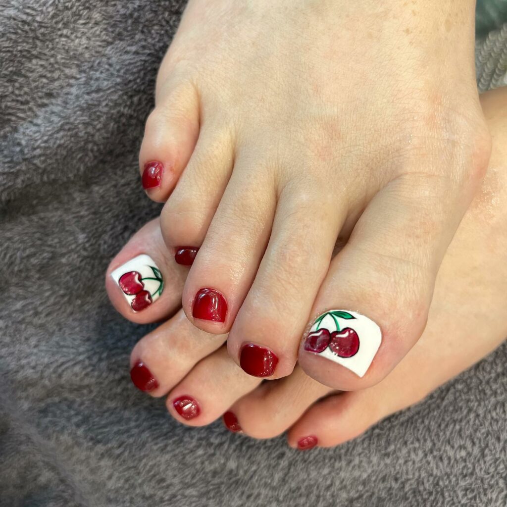 Feel Fruity with 25 Cherry Toenail Pedicure Ideas for 2024 10 Cherry Nail Art Pedicure