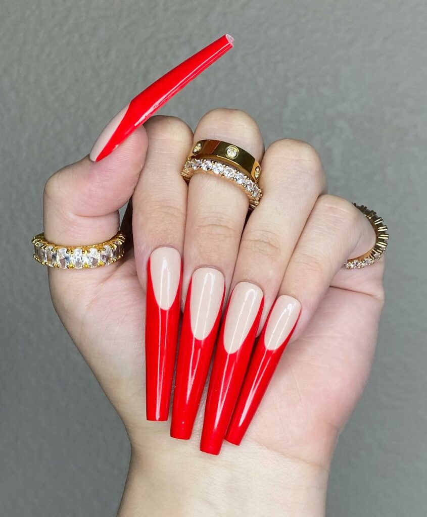 Go Bold with 40 Red Coffin Nail Designs in 2024 17 Long Coffin Red French Nails