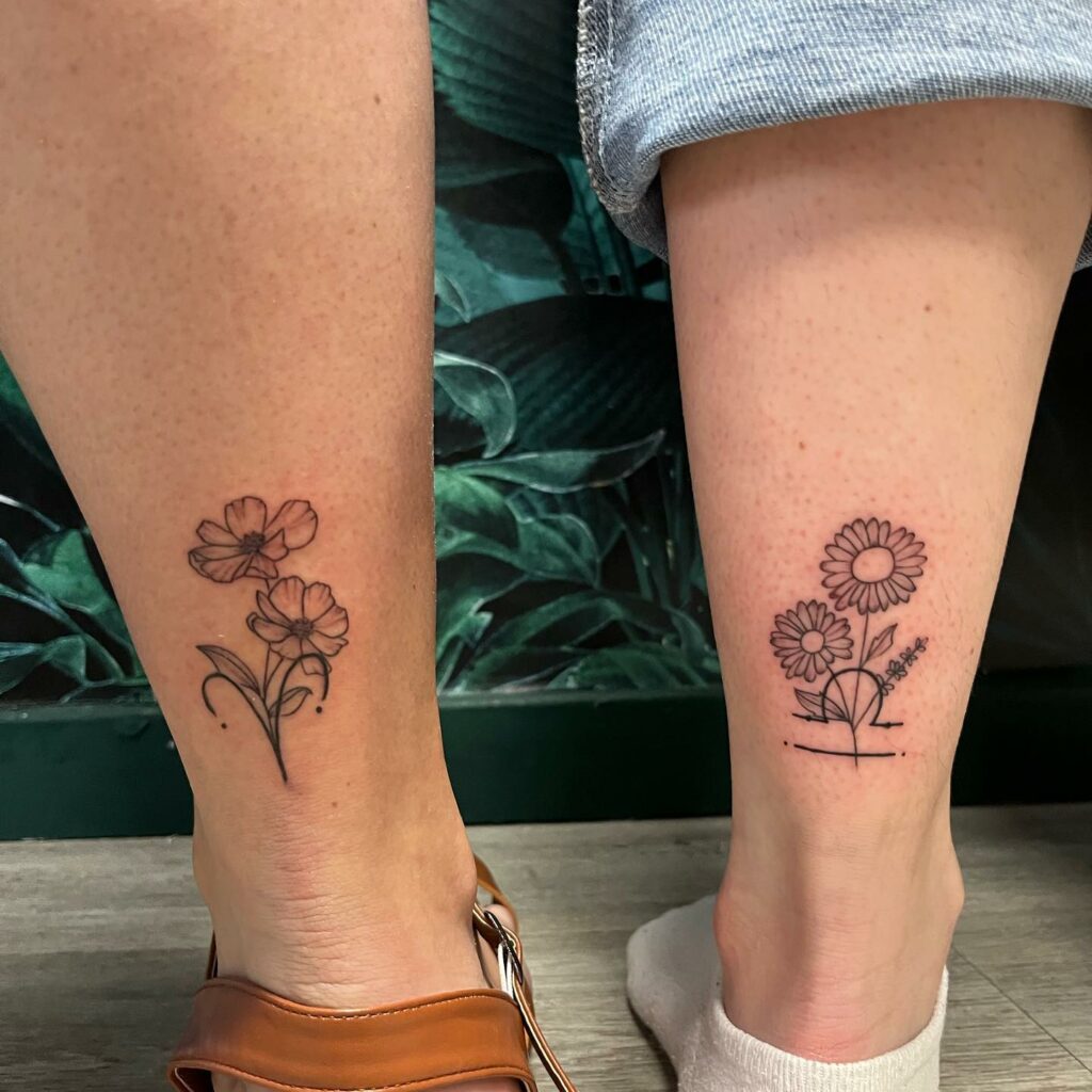 AMAZING MATCHING SISTER TATTOO IDEAS - NEW & UPDATED 2024 17 Sister Flower Tattoo