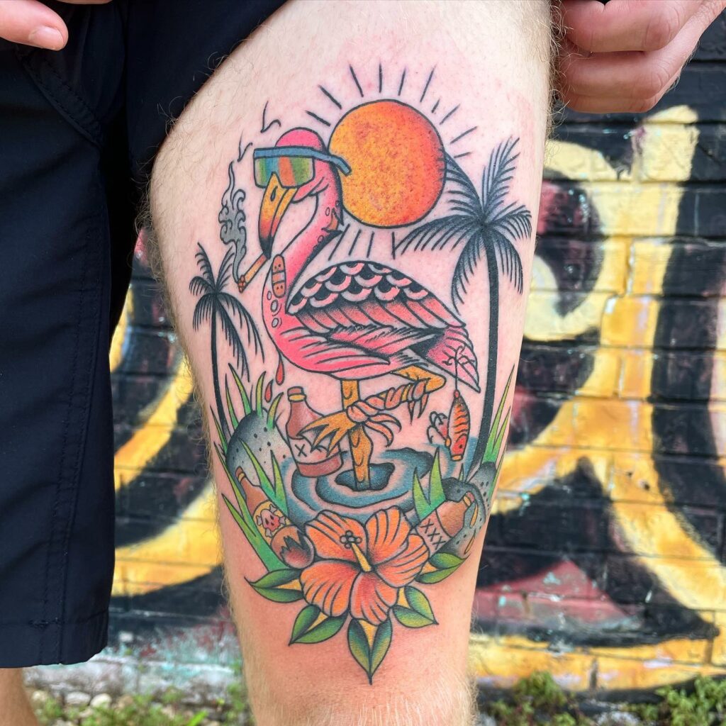 Amazing Flamingo Tattoos with Meanings To Inspire You In 2024! 16 The Sunset Flamingo Tattoo