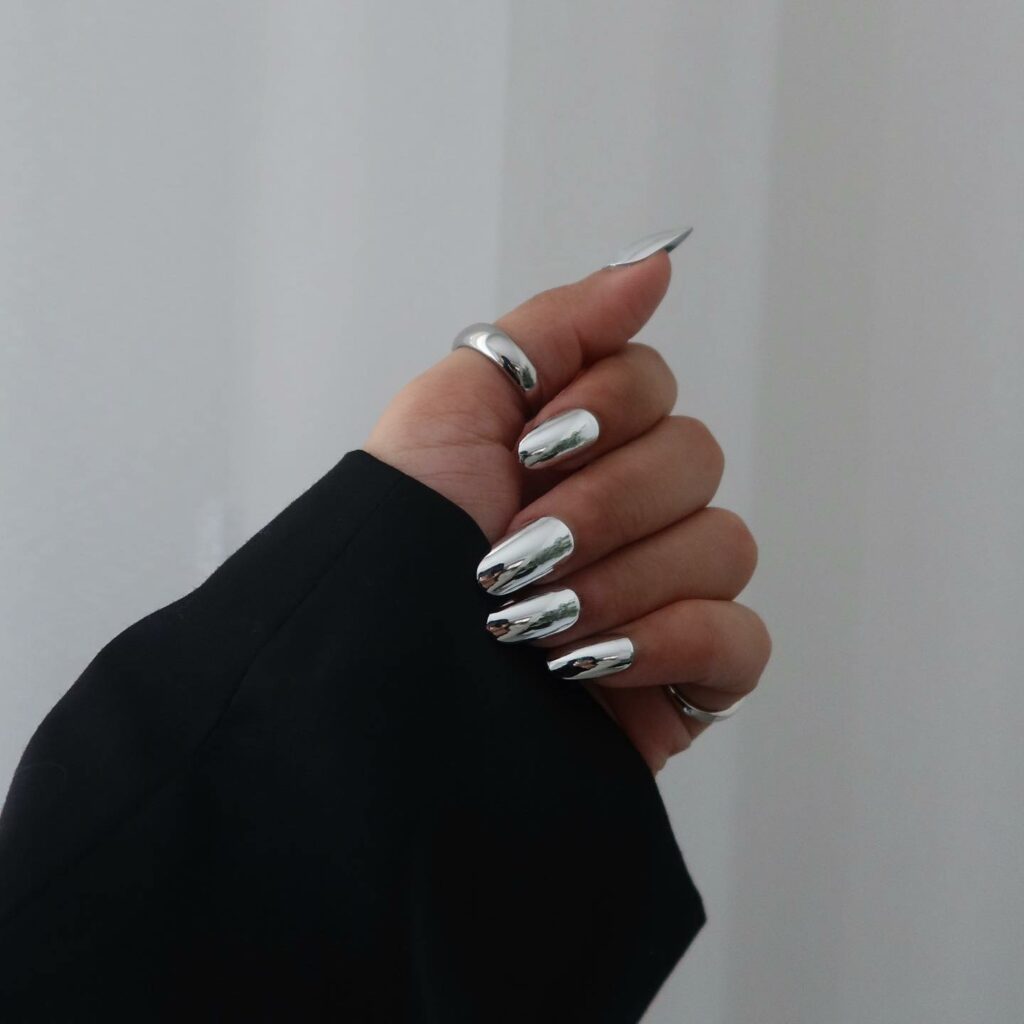 29 Latest Metallic Nail Designs To Try In 2024! 15 Metallic Silver Nails