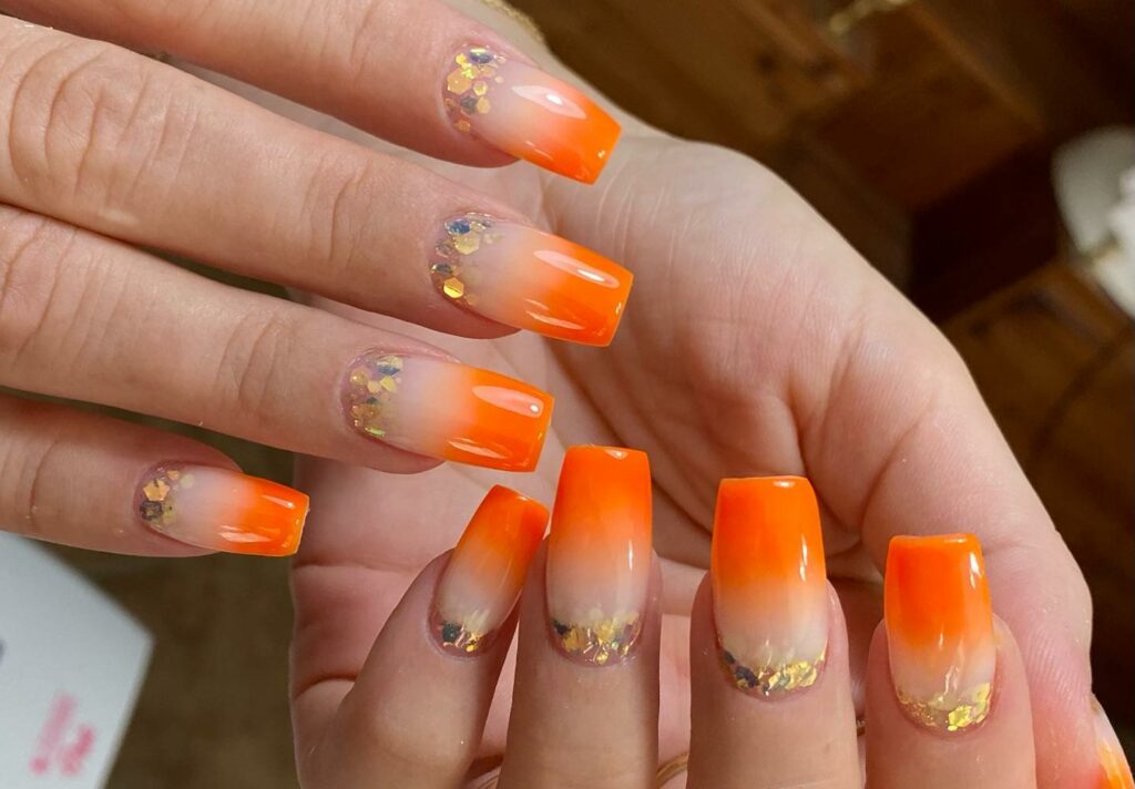 30 Latest Orange Ombre Nail Designs To Try In 2024! 26 Orange Ombre Nails With Glitter